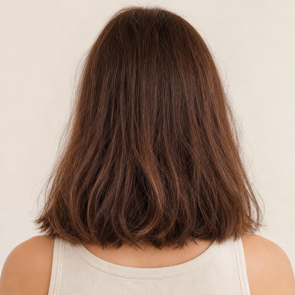 Pelo con frizz ligero antes del retoque (imagen ilustrativa)